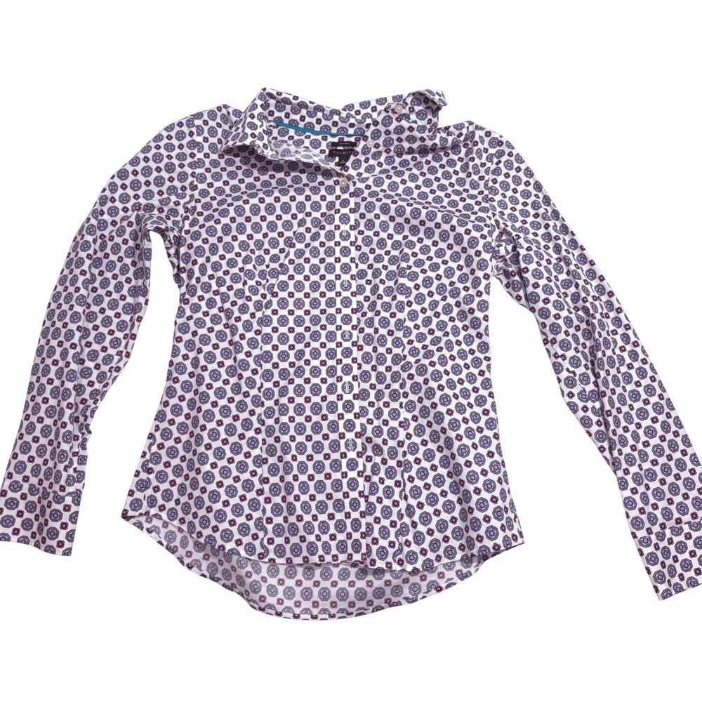 Talbots Womens 6 Non-Iron Cotton Stretch Geometric Tile Button Down Shirt Purple